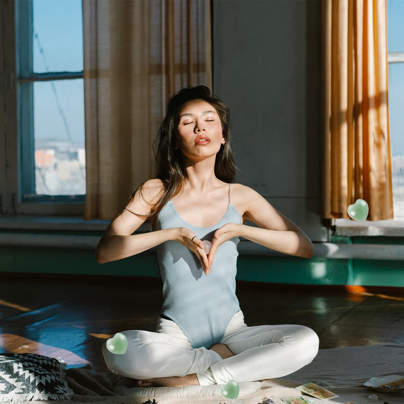 Green Aventurine Heart Worry Stones Pocket Palm Stones for Meditation Reiki Chakra Balancing Collection Energy Anxiety Stress Relief Pocket Thumb Mini Crystals Wicca Collectors Green - BeesActive Australia