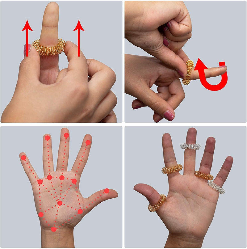 zalati Finger Massager 20pcs Finger Massage Rings Acupressure Massager for Teenagers, Adults, Stress Reducer - Gold & Silver - BeesActive Australia