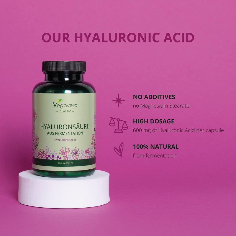 Hyaluronic Acid Vegavero® | 600mg with 800-1500 kDa | q80 Vegan Capsules | NO Additives - BeesActive Australia