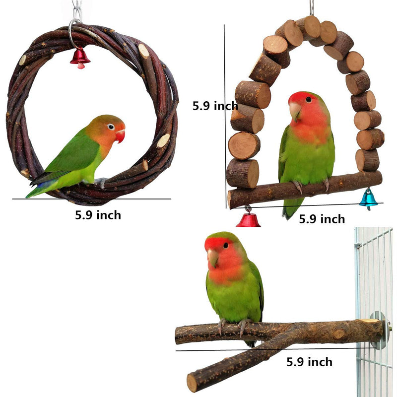 alfyng 6 Pack Bird Parrot Chewing Swing Toys Set, Bird Hanging Bell Perches, Parrot Hammock Wooden Cage Stands for Small Parakeets, Cockatiels, Conures, Love Birds, Finches and Other Small Animals - BeesActive Australia
