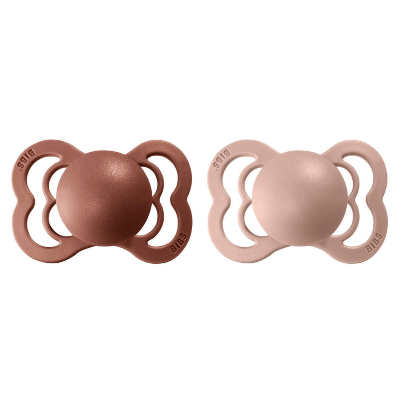 BIBS Pacifiers - Supreme Collection | BPA-Free Baby Pacifier | Made in Denmark | Set of 2 Woodchuck/Blush Color Premium Soothers | Size 0-6 Months - BeesActive Australia