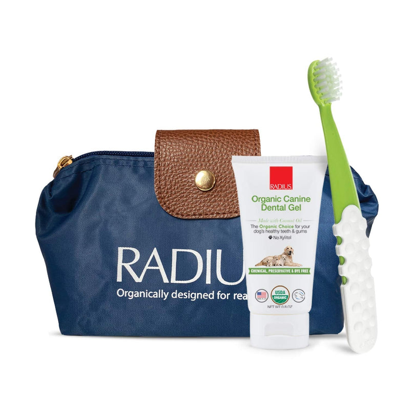 RADIUS Organic Pet Deluxe Oral Care Kit Canine Toothbrush With Organic Canine Toothpaste White Toothbrush Holder Clear Critter Case Blue Travel Bag, 1 Count - BeesActive Australia