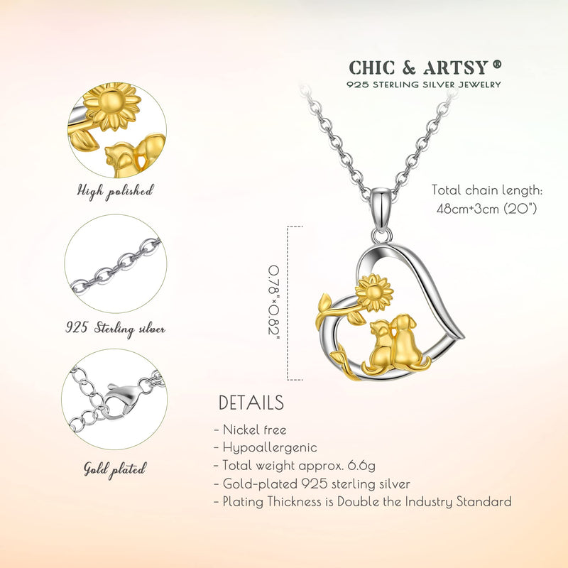 CHIC ARTSY 925 Sterling Silver Dog Mom Pendant Necklace Lovely Animal love Heart Necklace Dog Lover Memorial Gifts for Women Mom Wife Daughter Cable Chain 18"-20'' Inches #2 pet dog/silver - BeesActive Australia