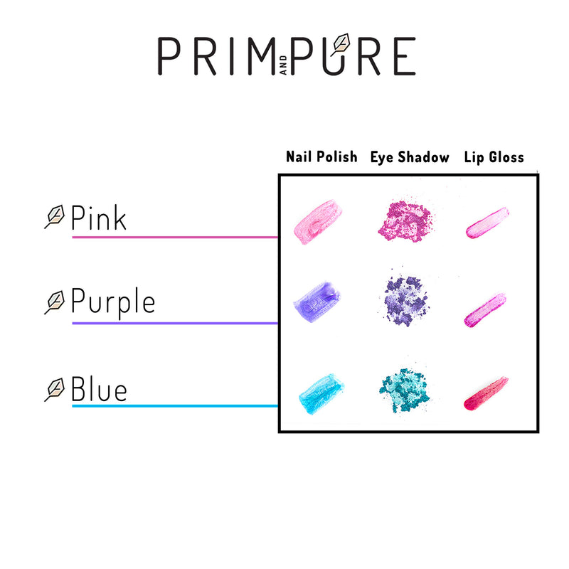 Prim and Pure Starter Gift Set | Organic & Natural Makeup Kit for Kids | Perfect for Play Dates & Birthday Parties | Kids Eyeshadow Makeup – Nail Polish for Kids – Kids Lip Gloss | Made in USA (Blue) Blue - BeesActive Australia