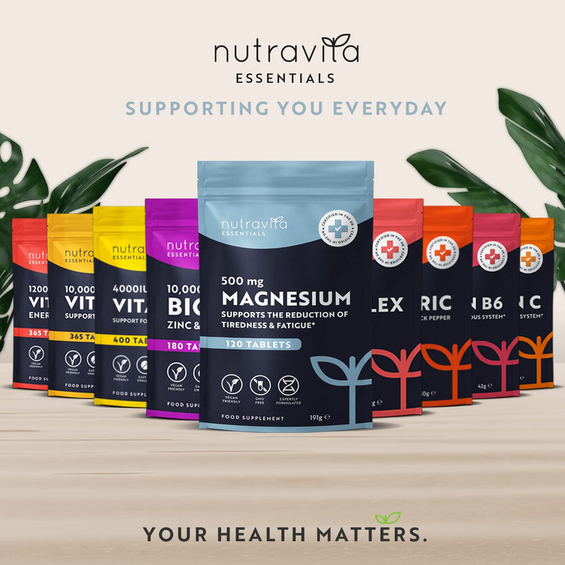 Magnesium Supplements 500mg - 120 Vegan High Strength Magnesium Tablets � 4 Month Supply � Supports Muscle Function, Tiredness, Energy, Bones, Nervous System - Letterbox Friendly - UK Made - Nutravita - BeesActive Australia
