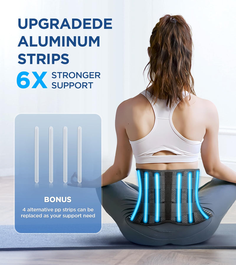 CAMRIER Back Brace for Lower Back Pain Relief with 3D Lumbar Pad, 6X Back Support Belt With Alternative Strips for Men/Women, Soft Breathable Mesh Fabric Lumbar Support for Herniated Disc, Sciatica Large Black - BeesActive Australia