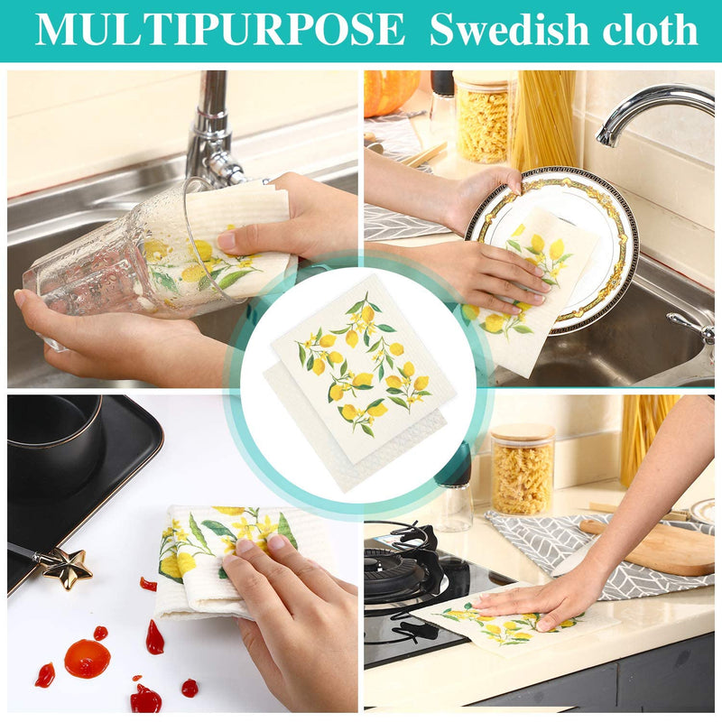 Boao Set of 6 Lemon Swedish Kitchen Dishcloths Cleaning Cloths Absorbent Cloth No Odor Reusable Dish Towel for Kitchen, Hand, Counter Wipes - BeesActive Australia