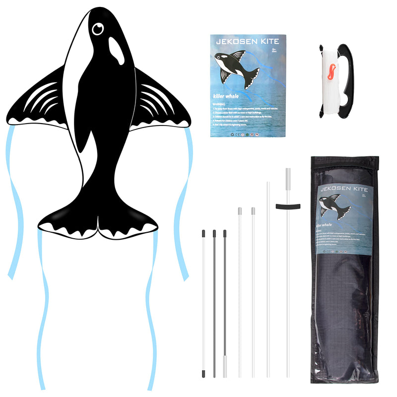JEKOSEN 2022 Orca Kites for Kids Ages 4-8, 8-12, Adults Easy to Fly for Boys Girls Whale Kites with Long Tail for Beach Trip Family Outdoor Game Park Activities Black - BeesActive Australia