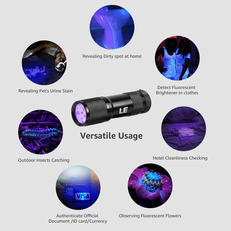 LE Black Light Flashlight, Small UV Lights 395nm, Portable Ultraviolet Light Detector for Invisible Ink Pens, Dog Cat Pet Urine Stain, AAA Batteries Included 1 - BeesActive Australia