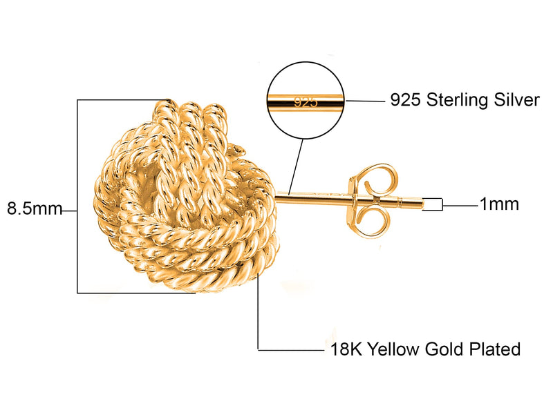 Savlano 925 Sterling Silver Rope Twist Love Knot Stud Earrings - 18K Gold Plated Earrings For Women & Girls - Made in Italy Comes With Savlano Gift Box Yellow Gold Plated - BeesActive Australia