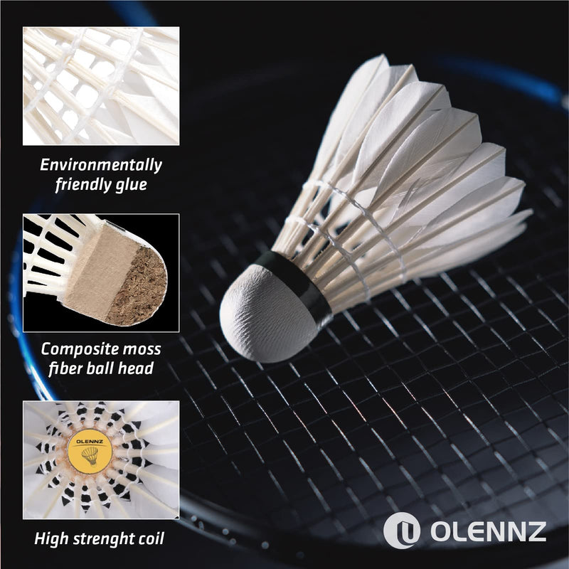OLENNZ Badminton Birdies Shuttlecocks High-Speed Goose Feather Pack of 12 Durable and Stable for Indoor and Outdoor - BeesActive Australia