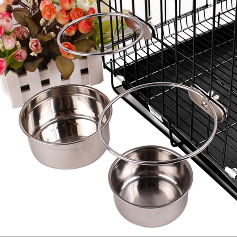 Pet Dog Coop Cups Stainless Steel Feeding Bowl with Clamp - Detachable Dog Cat Cage Kennel Hanging Bowl Metal Food Water Feeder Large - BeesActive Australia
