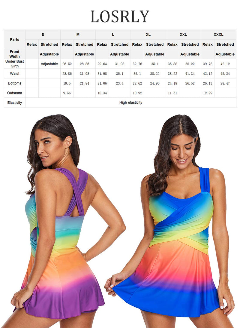 [AUSTRALIA] - LOSRLY Women Color Block Rainbow Tankini Swim Dress Two Pieces Swimsuit with Shorts (M-3XL) Medium Color-6 