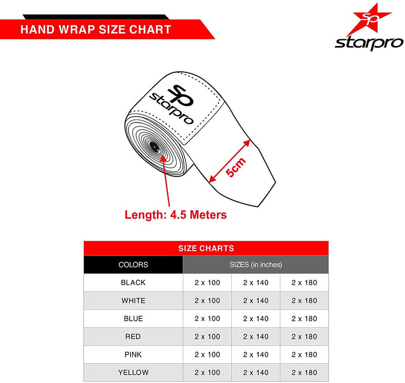 [AUSTRALIA] - Starpro Boxing Hand Wraps Bandages - MMA Muay Thai Sparring Kickboxing Fighting Training Martial Arts Gym Exercise Krav Maga Combat | Inner Gloves Mitts Fist Protector Thumb Loop | 2.55 3.5 4.5 Meters V-Tape Black (4.5m) 180 inches 