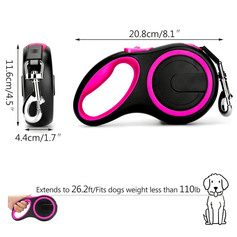 Segarty Retractable Dog Leash 26 Ft, Dog Retractable Leash for Small Medium Larger Dogs Up to 110 Lbs, One Button Break & Lock, 360 Tangle-Free, Heavy Duty Long Dog Lead for Training Running Walking Pink - BeesActive Australia