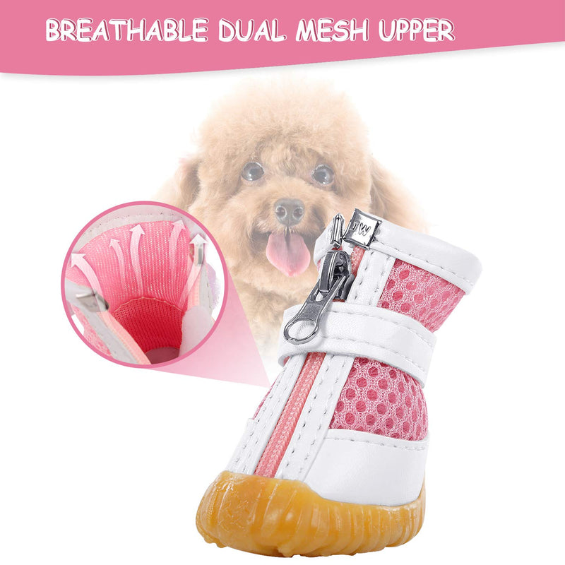 AOFITEE Mesh Dog Shoes Dog Boots, Breathable Dog Shoes for Small Dogs, Waterproof Puppy Booties Sandals with Anti-Slip Sole and Zipper, Dog Shoes for Hot Pavement Durable Pet Paw Protector X-Small (Pack of 4) Pink - BeesActive Australia