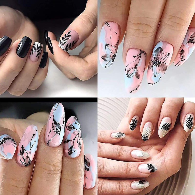 Rose Nail Art Stickers, Self-adhesive Black-and-White Rose Flower Nail Decals 6 Sheets, 5D Relief Hand-painted Sketch Flowers Designed for women's Nail Fashion Decoration - BeesActive Australia