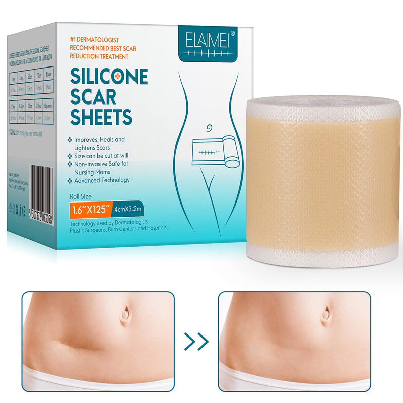 Silicone Scar Sheets (1.6” X 125”), Silicone Scar Tape Roll, Medical Grade Scar Removal Sheets for Keloid Scar Treatment, Old Scars, C-Section, Tummy Tuck, Reusable & Strong Adhesion, Waterproof One Size - BeesActive Australia