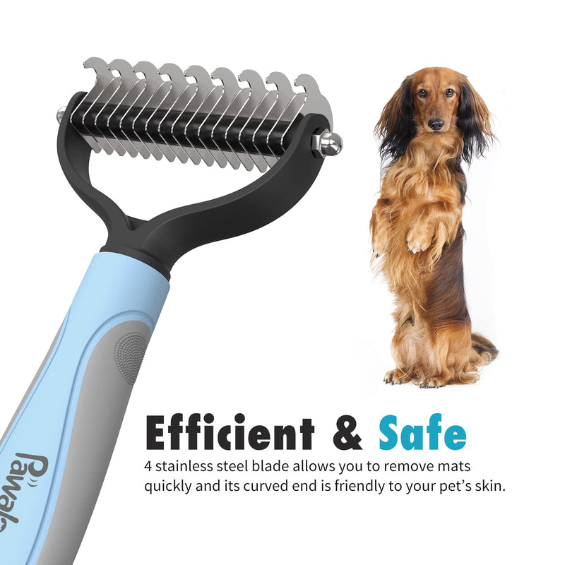 Pawaboo Pet Dematting Comb - Pet Grooming Comb with Dual Sided 9+17 Rake for Dogs and Cats, Gently Removes Loose Undercoat, Mats, Tangles and Knots Blue Gray - BeesActive Australia