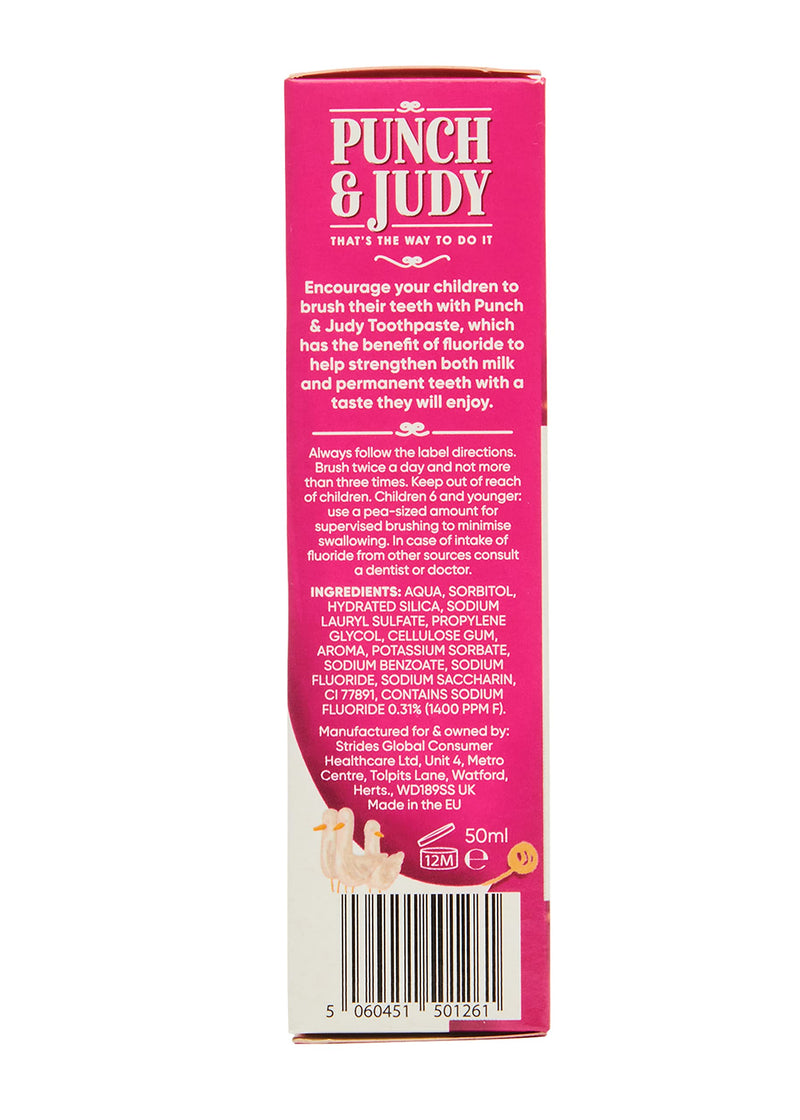 Punch & Judy - Fun Bubblegum Flavour Toothpaste, Fluoride 1,400 ppm, 3+ Years, Sugar Free, 50ml 79 g (Pack of 1) - BeesActive Australia