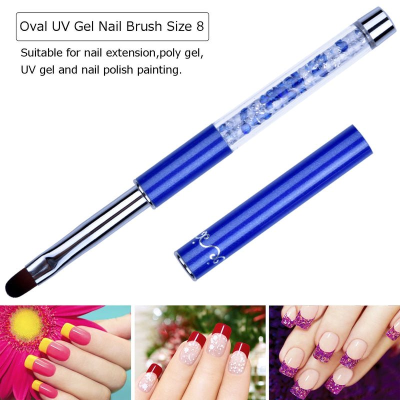 Ycyan 1Pcs Oval UV Gel Nail Brush Rhinestone Handle Professional Nail Art Tools Size 8 Blue - BeesActive Australia