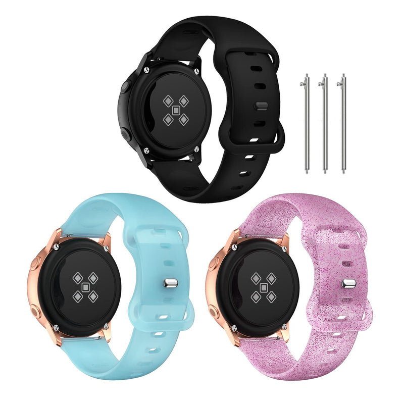 TOOLAIK Bands Compatible with samsung galaxy watch 4 band 40mm/44mm and samsung Active 2 Bands 40mm/44mm,20mm Silicone watch band for Galaxy Watch 3 41mm/Galaxy Watch 42mm/Gear S2 Classic Women Men Black/Glitter Powder Rose Red/Luminous Blue - BeesActive Australia