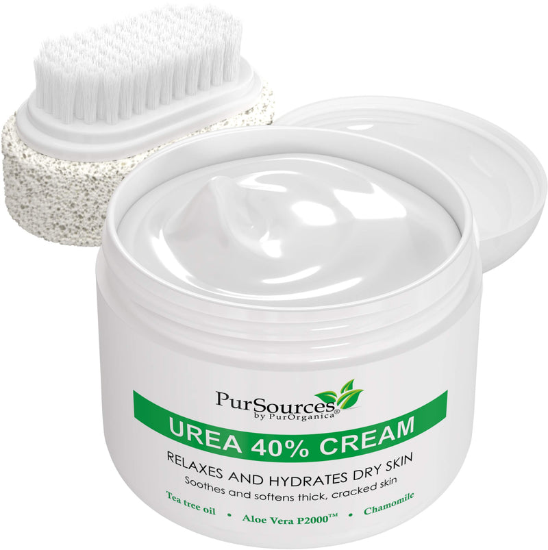 PurOrganica Urea 40% Foot Cream – With Pumice Stone and Brush - Callus Remover - Moisturizes & Rehydrates Thick, Cracked, Rough, Dead & Dry Skin - For Feet, Elbows and Hands - 4 oz - BeesActive Australia