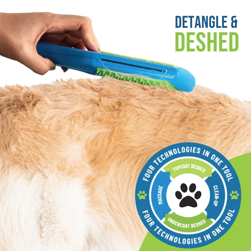 FURaser Dog Grooming Brush for Dogs & Cats, Long and Short Hair Dematting Comb, Topcoat & Undercoat Rake Deshed Tool -Silicone Bristles, De Shedding Blade, Microfiber Pad, Rubber Handle (Blue) DeShedding Tool with Self Cleaning Cover - BeesActive Australia