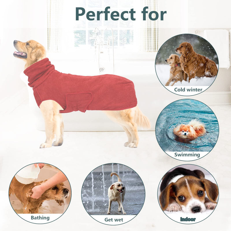 Geyecete Dog Bathrobe Towel Dog Drying Coat Robe Towel-Dry Fast Dog Bag-Microfiber Fabric Fast Drying Super Absorbent Pet Dog Cat Bath Robe Towel Large Red - BeesActive Australia