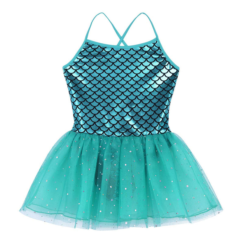 [AUSTRALIA] - zdhoor Kids Girls Camisole Leotards Sparkly Ballet Dance Tutu Dress Princess Halloween Mermaid Costumes Lake_blue 3 