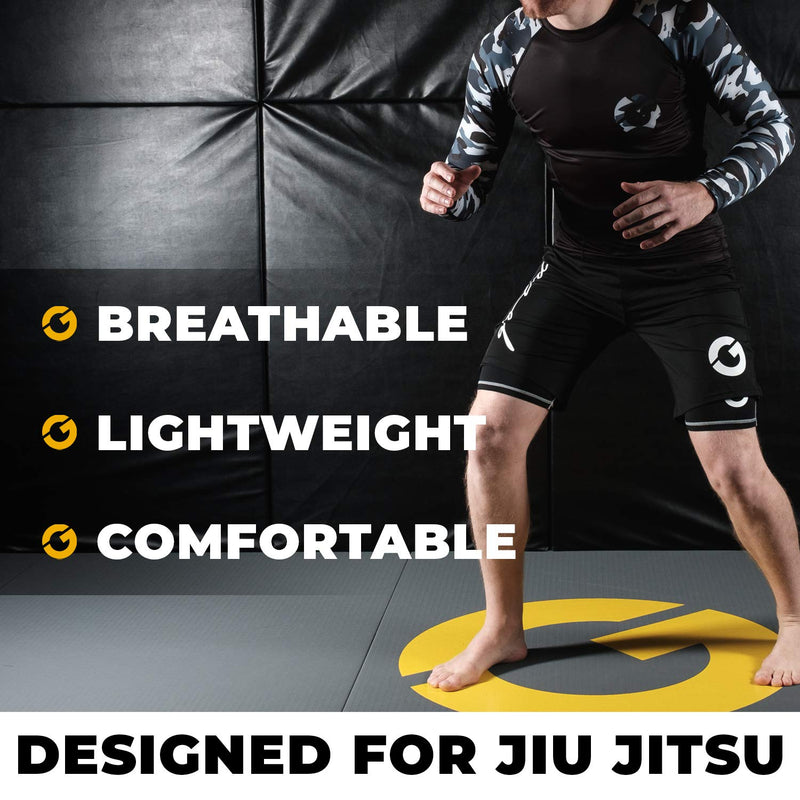 [AUSTRALIA] - Gold BJJ Jiu Jitsu Compression Shorts - Base Layer for Gi and No-Gi Grappling - Martial Arts Short Black Large 