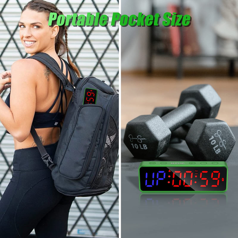 SLEVIO Gym Timer, Interval Countdown Clock with Built-in Powerful Magnet, Home Gym Accessories Portable Workout Timer for Gym Home Garage Schools (Green) - BeesActive Australia