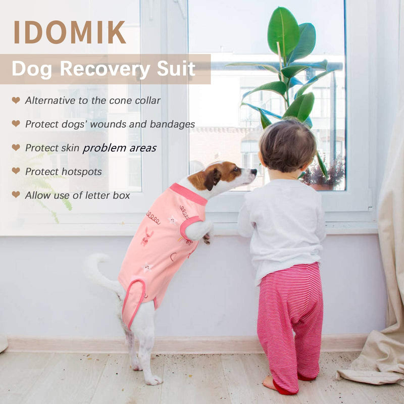 Recovery Suit for Dogs Cats After Surgery, Recovery Shirt for Male Female Dog Abdominal Wounds Bandages Cone E-Collar Alternative, Anti-Licking Pet Surgical Recovery Snuggly Suit, Soft Fabric Onesie Medium (Pack of 1) Cartoon Pink - BeesActive Australia