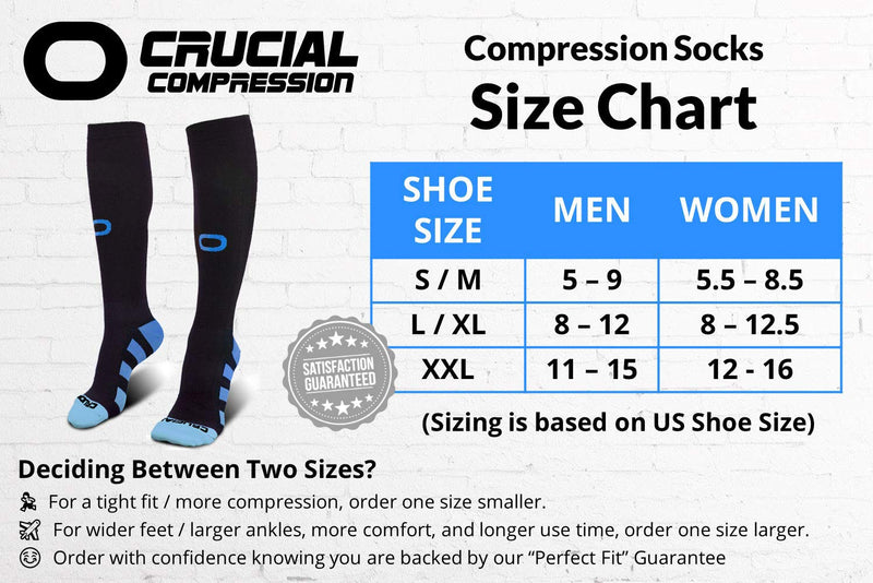 Crucial Compression Socks for Men & Women (20-30mmHg) Running, Athletic, Travel Large-X-Large Black / Blue - BeesActive Australia