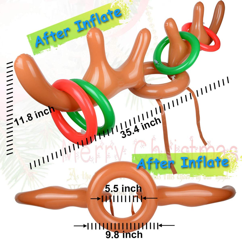 [AUSTRALIA] - 2 Set Inflatable Reindeer Antler Game, (2 Inflatable Antler, 12 Rings Reindeer Ring Toss) Inflatable Reindeer Antler Hat with Rings, Family Christmas Party Games 