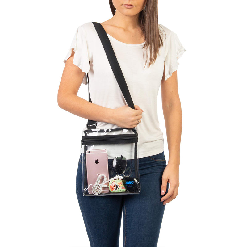 Clear Messenger Bag, Adjustable See-Thru Stadium Approved Transparent Purse Black - BeesActive Australia