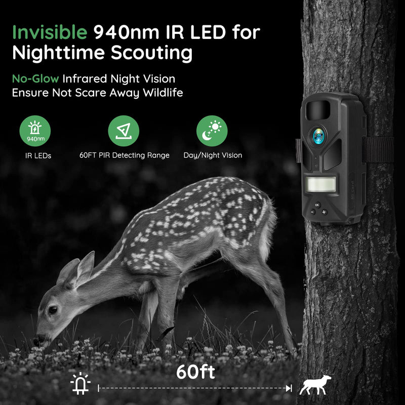 20MP Mini Trail Camera,1080P Hunting Trail Camera with No Glow 940nm Night Vision Motion Activated IP66 Waterproof,80ft Illumination Range Outdoor Expert Hunting Game Cam for Wildlife Monitoring - BeesActive Australia