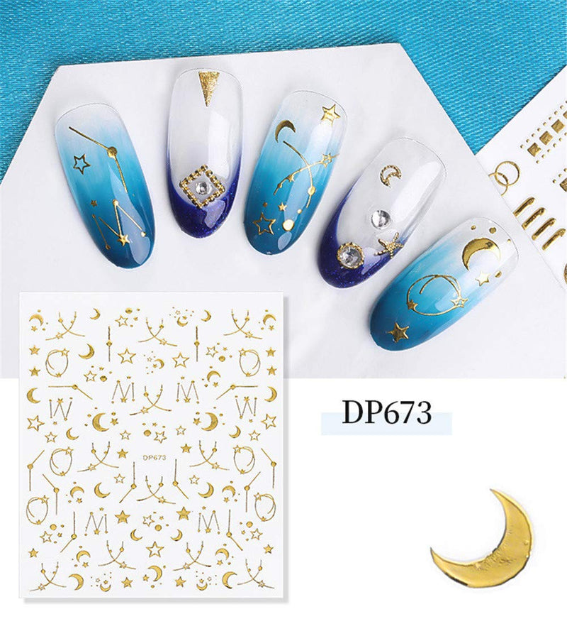 4 sheet Moon Star Sky Line Gold Constellation Nail Art Stickers Nebula Ultrathin Nail Sticker Nail decals Nail Sticker - BeesActive Australia