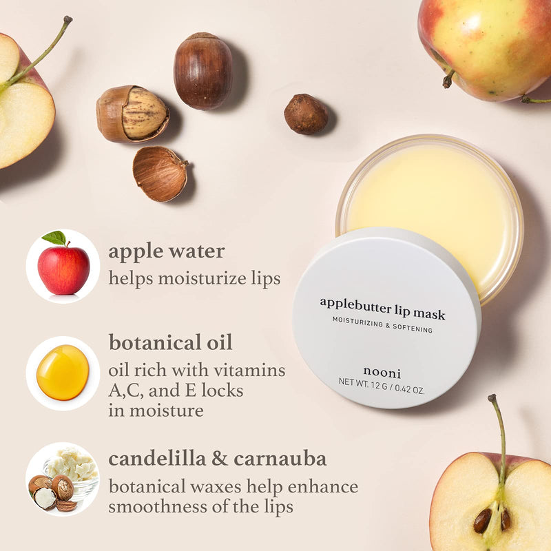 NOONI Applebutter Lip Mask with Shea Butter, AHAs, and Vitamins A,C & E | Moisturizing Lip Mask Overnight | Korean Skincare for Cracked Lip Repair | Cruelty-free, Gluten-free, Paraben-free - BeesActive Australia