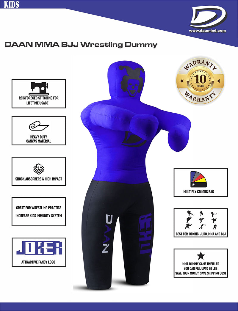 Daan Mma Grappling Dummy for Kids BJJ Wrestling Dummy Punching Bag MMA Brazilian Jiu Jitsu Children Judo Youth Throwing Boxing Dummy Dummies UNFILLED Blue / Black - BeesActive Australia