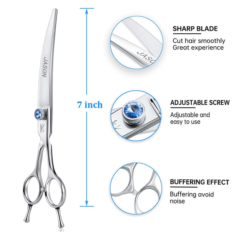 JASON Dog Grooming Thinning Blending Scissor, Ergonomic Pet Grooming Thinner Blender Shears Cat Trimming Texturizing Kit with Offset Handle and a Jewelled Screw Curved 7.0" - BeesActive Australia