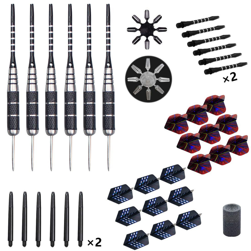 [AUSTRALIA] - WINSDART Steel Tip Darts Set 12 Pack 22 Grams with Nonslip Iron Barrel Aluminum Dart Shafts 2 Style Flights and Darts Sharpener, Gift Case Black 