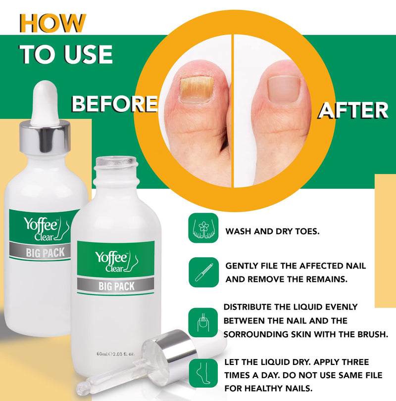Yoffee Clear Nail Care Kit 2 x 60ml Bottle - Fungal Nail Treatment for Finger and Toe Nail - Antibacterial & Antiseptic - Antifungal with Organic Argan Oil, Tea Tree Oil–Improved Formula/Made in Spain - BeesActive Australia