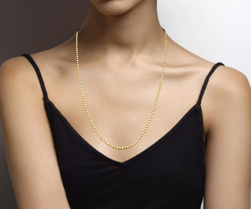 Miabella 18K Gold Over 925 Sterling Silver Italian Sparkle Mirror Link Chain Necklace for Women Teen Girls, Made in Italy Length 26 Inches - BeesActive Australia