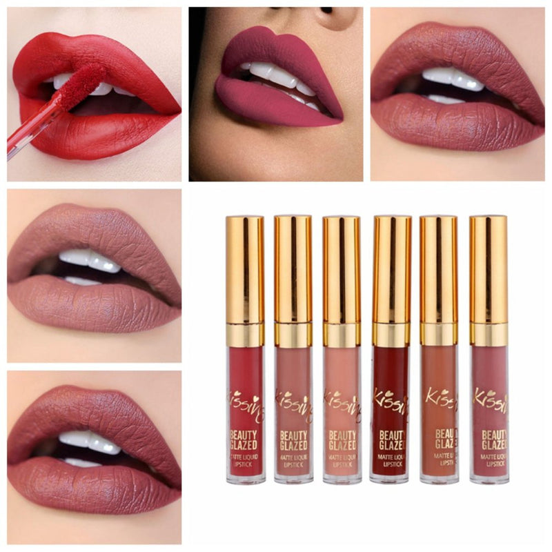 Shouhengda Liquid Lipstick Lipgloss set Matte Lipgloss Long-lasting Lip Gloss Waterproof Nude Lip Tint Lipsticks Lipstick Kit 6Pcs/set (A Style) A Style - BeesActive Australia