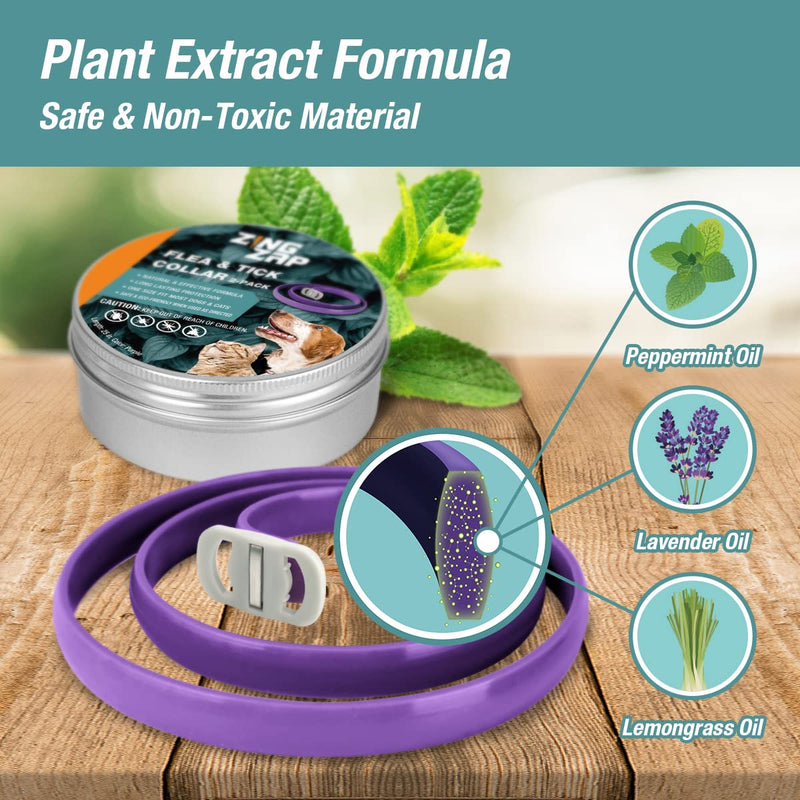 ZingZap Flea &Tick Collar 2-Pack Purple, Protects from Biting Insects, Adjustable Fits Both Dogs&Cats, Built-in Plant Based Formula, Slow Release Lasting Protection, Waterproof - BeesActive Australia