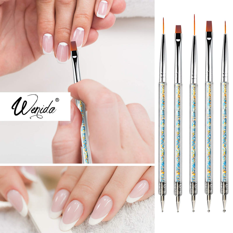 Nail Brush Wenida 5 Pieces Luminous Liner Acrylic Brushes Point Drill Dotting Pen Double-ended Nail Art Manicure Tools colorful - BeesActive Australia