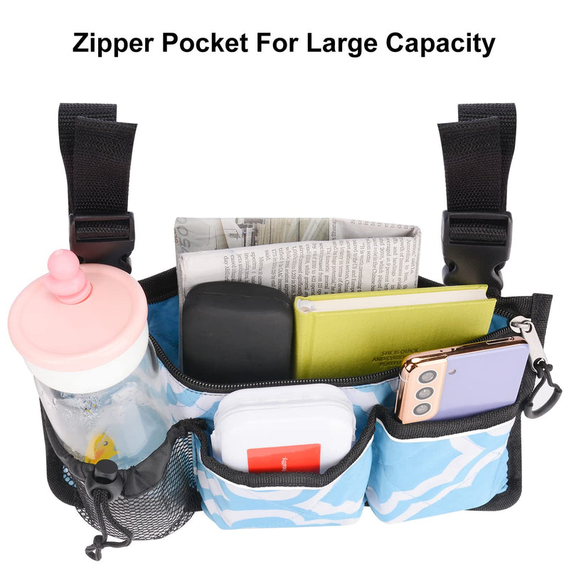 supregear Wheelchair Armrest Side Bag with cup holder and Reflective Stripes, 6 Pocket Walker Rollator Baby Stroller Waterproof Organizer Bag, Camping Chairs Armrest Bag, Bedside Hanging Storage Bag Blue - BeesActive Australia