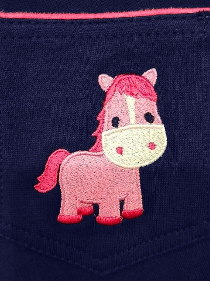 One Stop Equine Shop BasEQ Emma Children's Two-Tone Pull On Embroidered Cartoon Horse Jodhpurs Navy/Pink 6 - BeesActive Australia