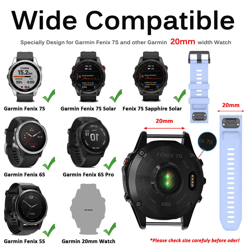 Miimall Compatible Garmin Fenix 7S Band, Soft Sport Silicone 20mm Replacement Wristband Lightweight Easy-Fit Band Straps for Garmin Fenix 20mm 7S/7S Solar/7S Sapphire Solar/6S/5S(Cornflower Blue) Cornflower Blue - BeesActive Australia